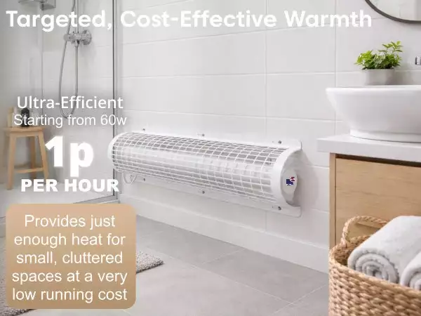 Morris 4ft tube heater with thermostat and guard set only 1p per hour consumption mobile